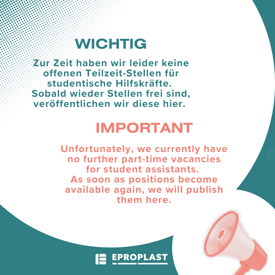 Zur Zeit haben wir leider keine offenen Teilzeit-Stellen für studentische Hilfskräfte. Sobald wieder Stellen frei sind, veröffentlichen wir diese hier.