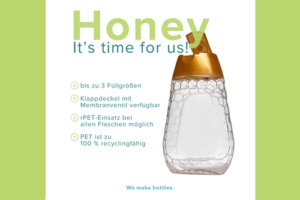 Eine Honigwaben-Flasche zum Abfüllen von Honig der Marke EPROPLAST.